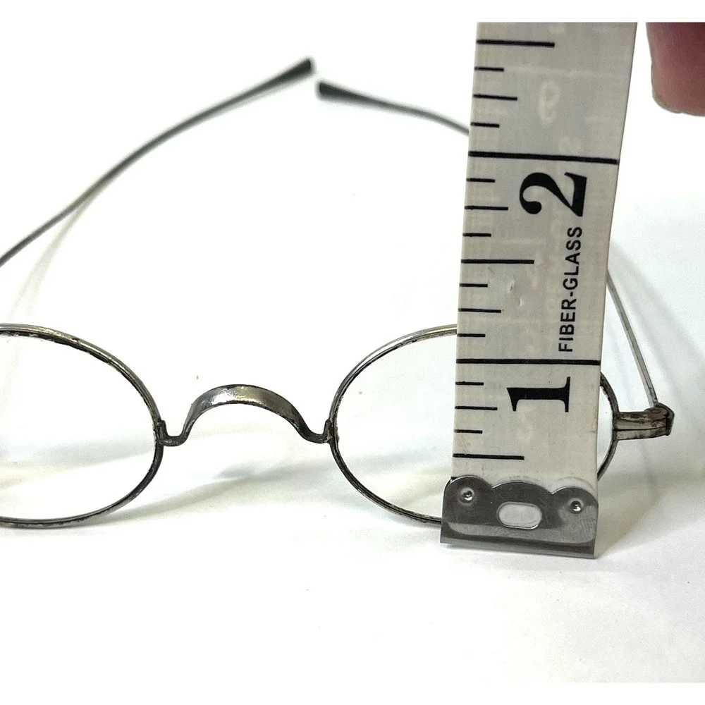 Antique Silver-Tone Oval Eyeglasses w Original Leather Sleeve Granny Glasses VTG